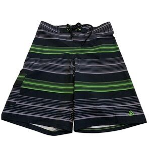 💜 Firefly Youth Boys Striped Board Shorts Black/Grey/Green Size XL/TG